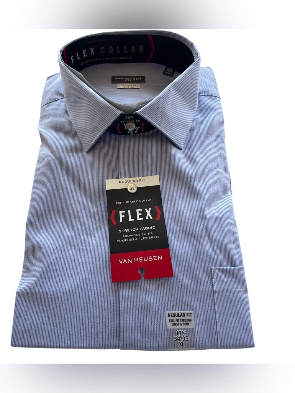 Van Heusen Regular Fit Flex Collar Dress Shirt XL 17.5 34/35 Light Blue NWT